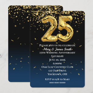 25-årsjubiléet Guld Bubons & Confetti Bubjud Inbjudningar