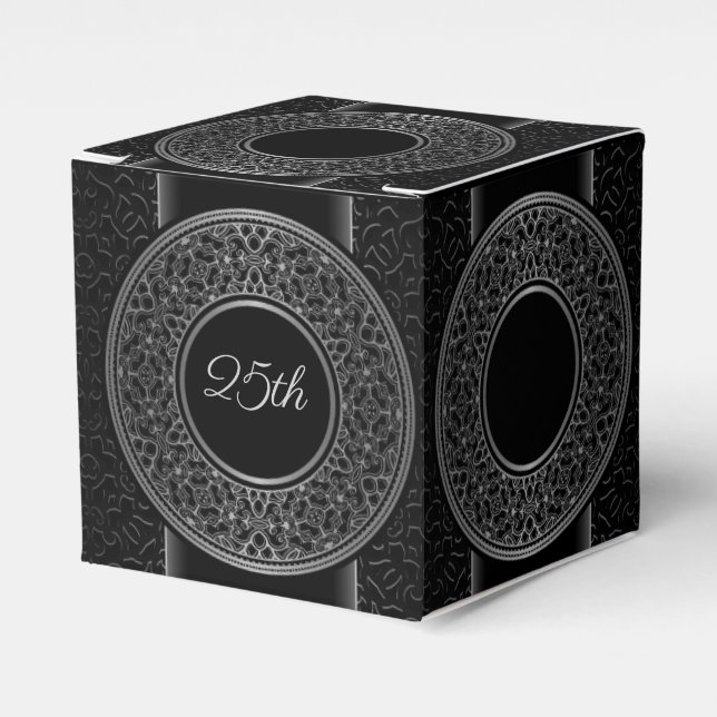 25-årsjubiléet Silver Medallion Cube Favorbox Presentaskar (Framsidan Sidan)