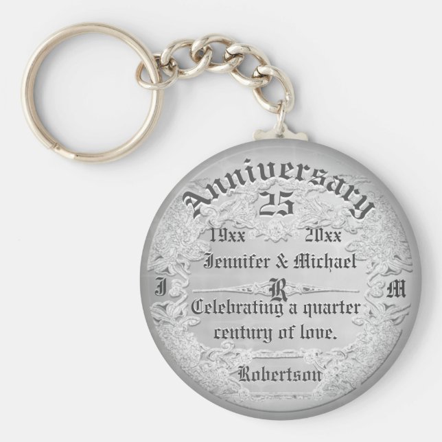 25-årsjubiléet Silver Monogram Nyckelring (Framsidan)