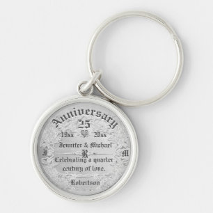 25-årsjubiléet Silver Monogram Rund Silverfärgad Nyckelring