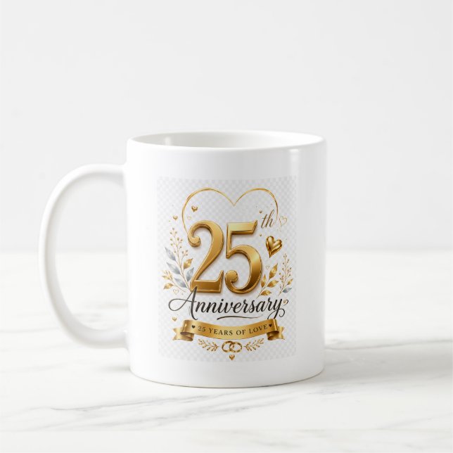 25-årsjubileum 25 år av kärlek Guld Design Kaffemugg (Vänster)