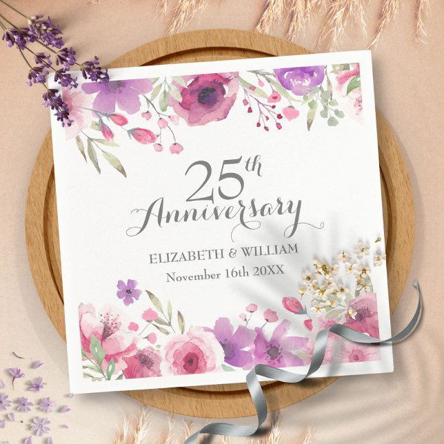 25-årsjubileum Akvarell Rosor Grönska Pappersservett (25th Anniversary Watercolour Roses Greenery Napkins)