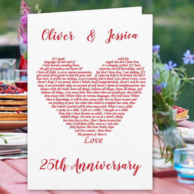 25-årsjubileum Bibelcitat 1 Korintierbrevet 13 Kär Kort (25th wedding anniversary 1 Corinthians 13 bible quote personalized greetings card)