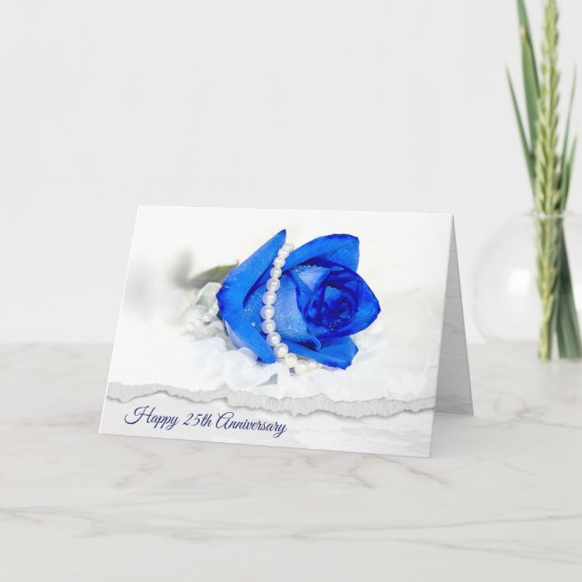 25-årsjubileum Blå Ros och Pärlor Kort (Framsida)