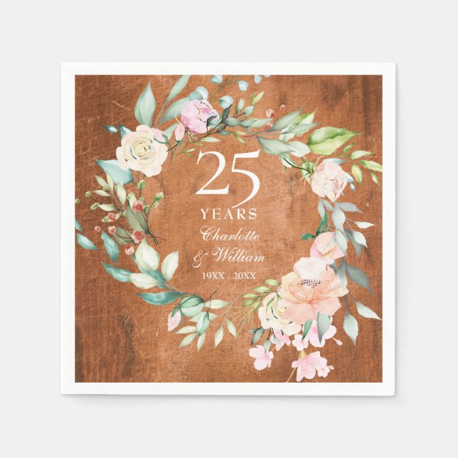 25-årsjubileum Boho Rustik Trä Rosor Girlang  Pappersservett (Framsidan)