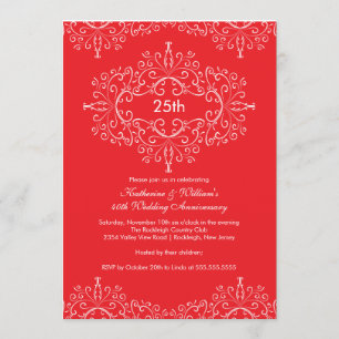 25-årsjubileum Damask-inbjudan Röd Vit Inbjudningar