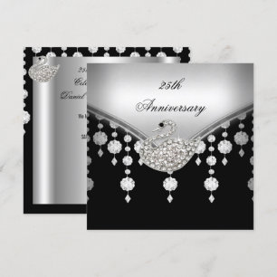 25-årsjubileum Elegant Silver Svart Vit Svan Inbjudningar