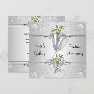 25-årsjubileum Elegant Silver Vit Blommig Inbjudningar
