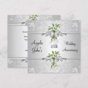 25-årsjubileum Elegant Silver Vit Blommig Inbjudningar