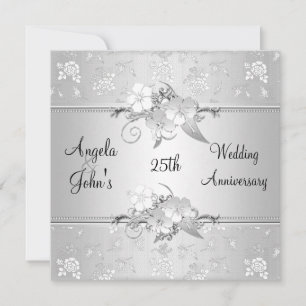 25-årsjubileum Elegant Silver Vitt Blommig Inbjudningar
