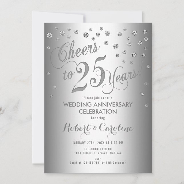 25-årsjubileum - Elegant Silver Vitt Inbjudningar (Framsida)