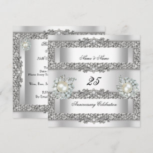25-årsjubileum Elegant Vit Silverpärlsbroderi Inbjudningar