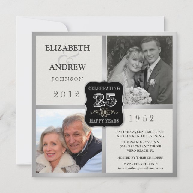 25-årsjubileum Eleganta Vintage 2 Foto Inbjudninga Inbjudningar (Framsida)