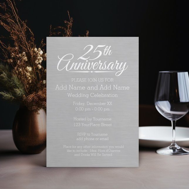 25-årsjubileum för bröllop Personligad Inbjudningar (25th Wedding Anniversary Invitation - download option available)