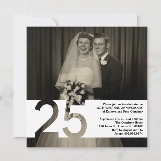 25-årsjubileum för bröllopet Inbjudan 5.25 x 5.25 (Framsida)