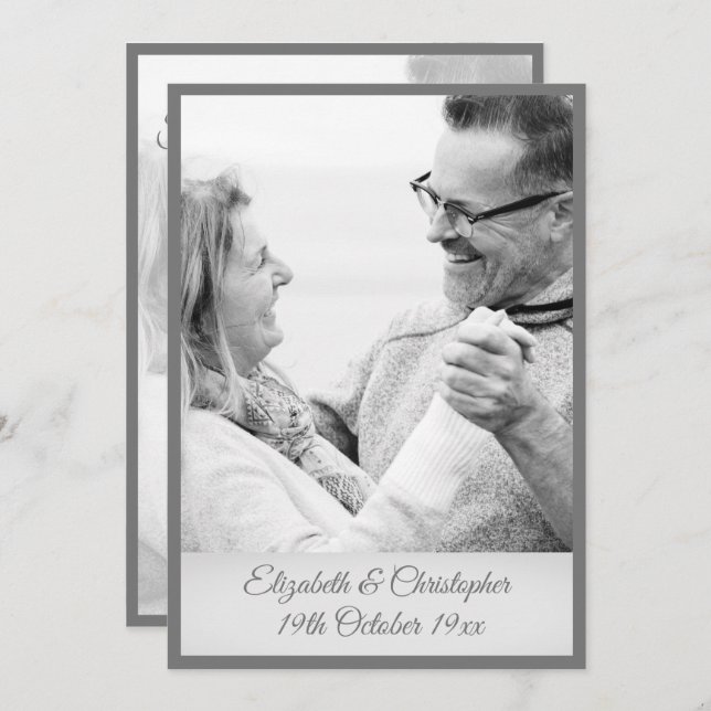 25-årsjubileum för bröllopsfotografi Silver Svart  Inbjudningar (Fram/baksida)