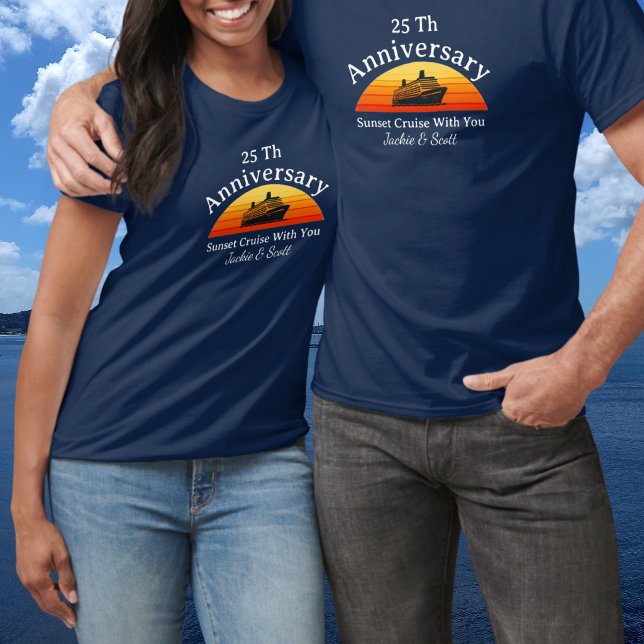 25-årsjubileum för bröllopskryssning Blå Personlig T Shirt (Customize this elegant design for your keepsake memories!)