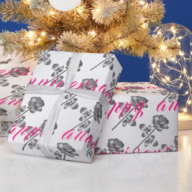 25-årsjubileum för Luxury Lycklig Blommigt Silver Presentpapper (Helgdagar)