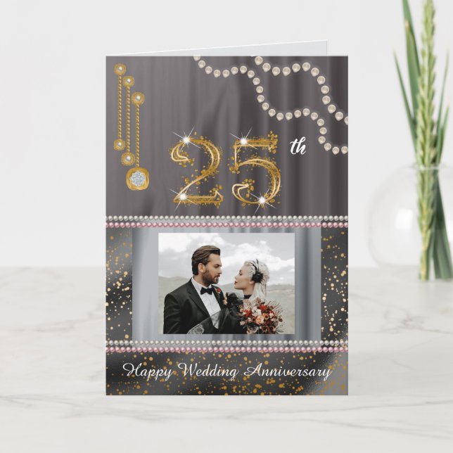 25-årsjubileum Fotohälsning | Silver Silke Guld Kort (Framsida)