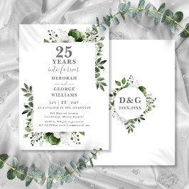 25-årsjubileum Grönska Blommig Monogram Inbjudningar
