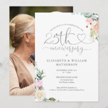 25-årsjubileum Hjärtformad Bokstavsstil Blommig Fo