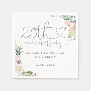25-årsjubileum Hjärtmanus Rosor Blommig Pappersservett