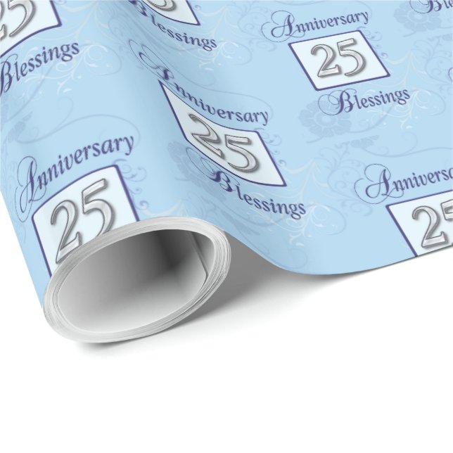 25-årsjubileum i Blått och Silver Presentpapper (Rullad Hörn)