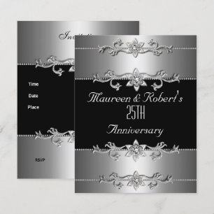 25-årsjubileum Inbjudan Elegant Svart Silver 3
