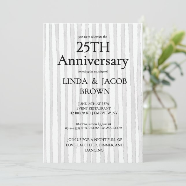 25-årsjubileum Ljusgrå Silverränder Inbjudningar (Stående Fram)