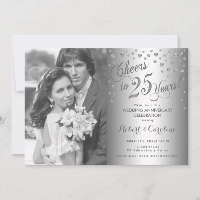 25-årsjubileum med foto - diamant silver inbjudningar (Framsida)