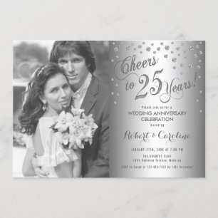 25-årsjubileum med foto - diamant silver inbjudningar