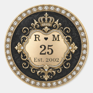 25-årsjubileum Monogram Guld Försegling Runt Klistermärke
