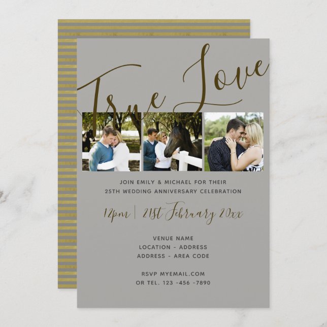 25-årsjubileum: PHOTO Collage SILVER Wed Inbjudnin Inbjudningar (Fram/baksida)