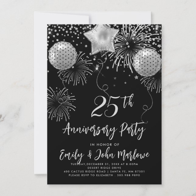 25-årsjubileum Silver Glitter Confetti Inbjudningar (Framsida)