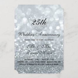 25-årsjubileum Silver Glitter Hjarta Inbjudningar