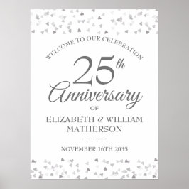 25-årsjubileum Silver Love Hearts Välkomstskylt Poster