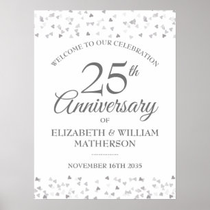25-årsjubileum Silver Love Hearts Välkomstskylt Poster