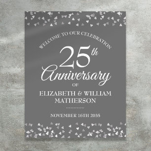 25-årsjubileum Silver Love Hearts Välkomstskylt Poster