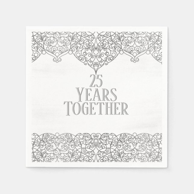 25-årsjubileum Silver Snöre On White Pappersservett (Framsidan)