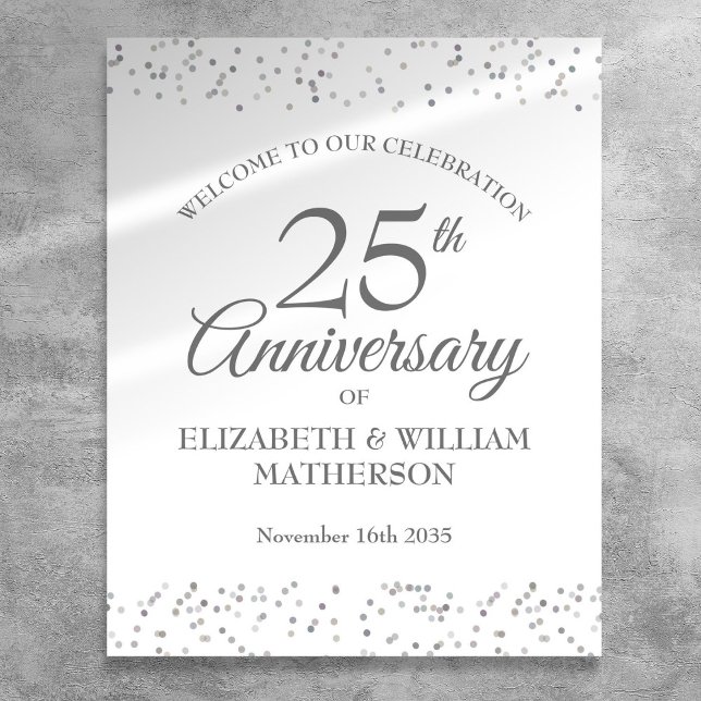 25-årsjubileum Silver Stardust Välkomstskylt Poster (25th Anniversary Silver Stardust Welcome Sign)