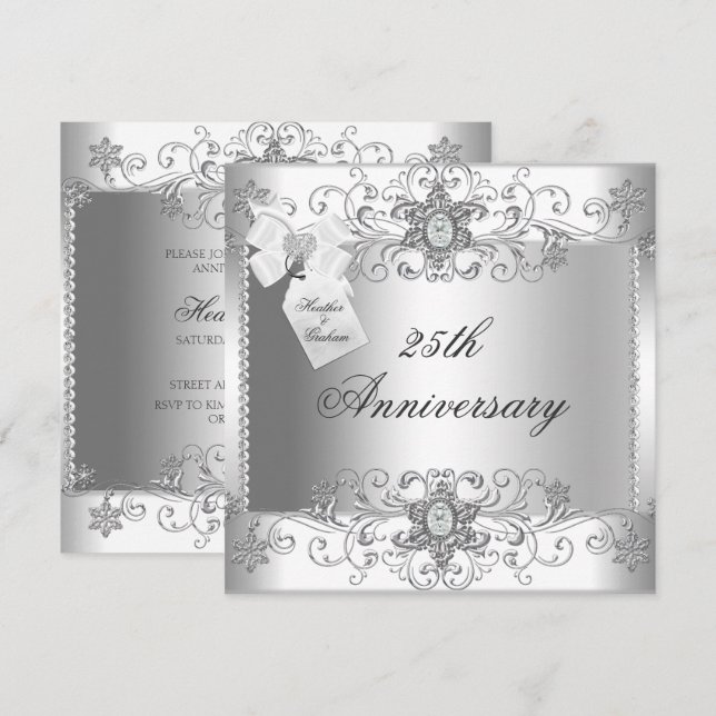 25-årsjubileum Silver Vit Diamant Inbjudan (Fram/baksida)
