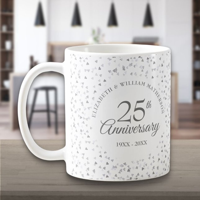 25-årsjubileum Silverhjärtan Kaffemugg (25th Wedding Anniversary Silver Hearts Coffee Mug)