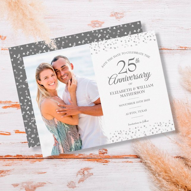 25-årsjubileum Silverhjärtan Spara datumet Foto Meddelande Vykort (Skapare uppladdad)