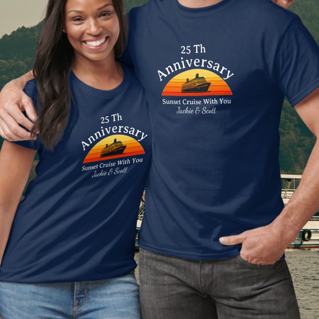 25-årsjubileum Solnedgångskryssning personlig T-Sh T Shirt (personalize front and back of design)