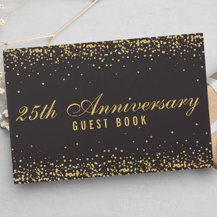 25-årsjubileum Svart Guld Konfetti Elegant Gästböcker