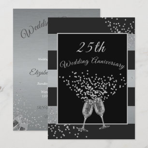 25-årsjubileum svart silver chic elegant inbjudningar