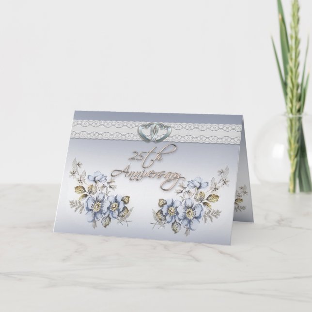 25-årsjubileumsfest elegant blå blommig kort (Framsida)