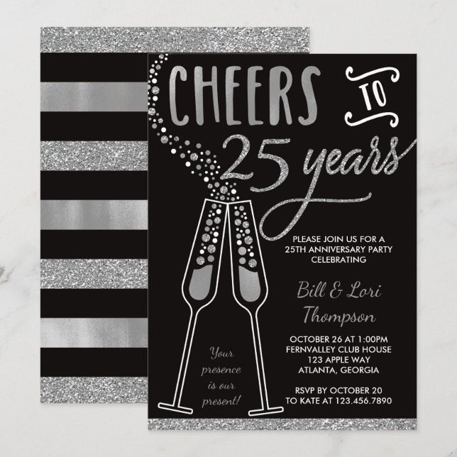25-årsjubileumsinbjudan, Falskt glitter/folie Inbjudningar (Fram/baksida)