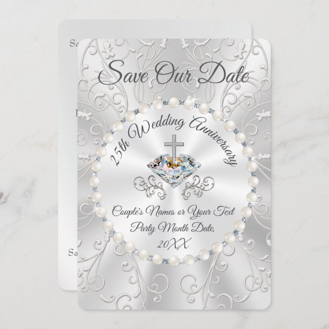 25-årsjubileumskort för "Spara datumet" Inbjudningar (Fram/baksida)