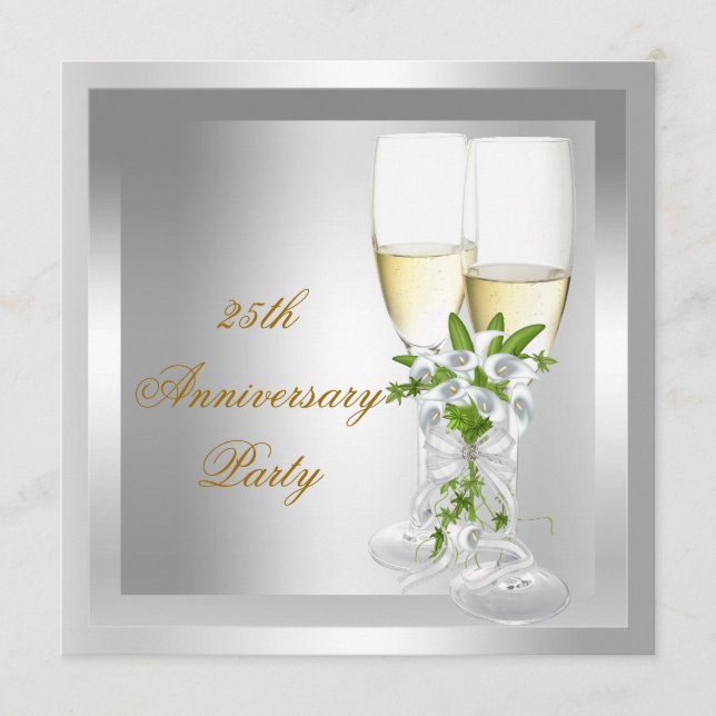 25-årsjubileumspartaj Guld Silver Blomma Inbjudningar (Framsida)